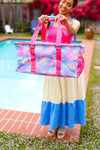 Pink & Blue Tropical Print Collapsible Canvas Strap Tote