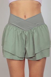  VERY J V-Shaped High Waist Layered Active Shorts