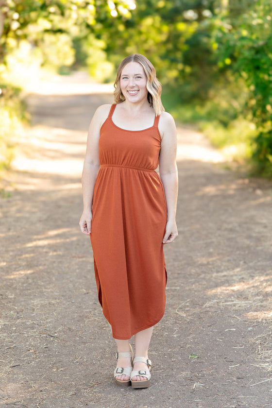 Reagan Ribbed Midi Dress - Rust | Women's Dress