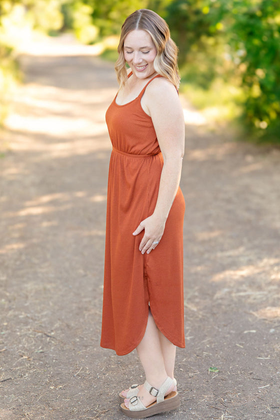 Reagan Ribbed Midi Dress - Rust | Women's Dress