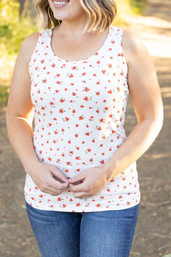 Luxe Crew Tank - Micro Ivory Floral | Women's Tank Top