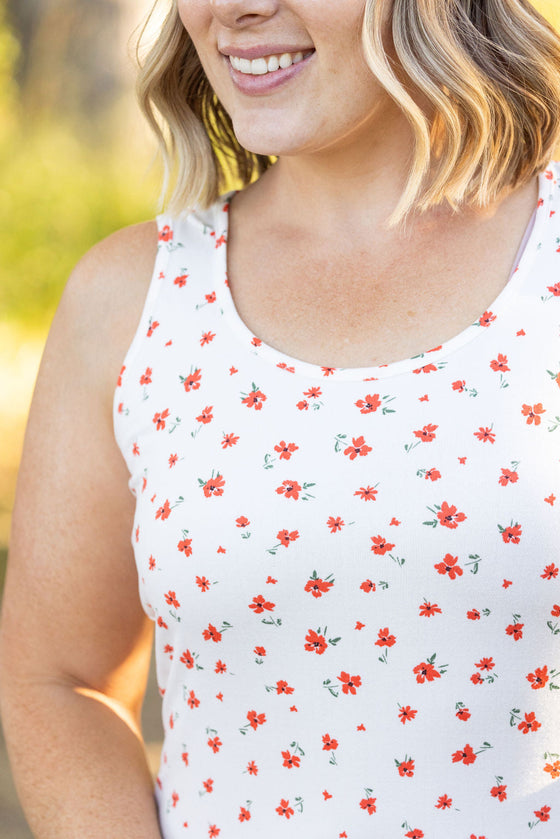 Luxe Crew Tank - Micro Ivory Floral | Women's Tank Top