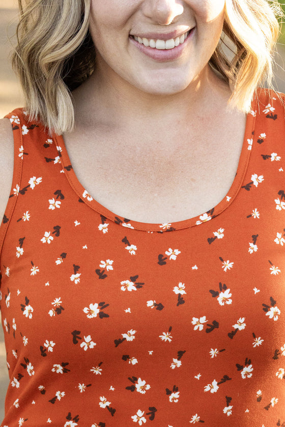 Luxe Crew Tank - Micro Rust Floral | Women's Tank Top