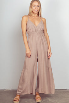  VERY J Sleeveless Ruched Wide Leg Jumpsuit