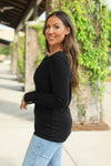 IN STOCK Brielle Henley Ribbed Long Sleeve - Black