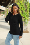 IN STOCK Brielle Henley Ribbed Long Sleeve - Black