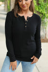 IN STOCK Brielle Henley Ribbed Long Sleeve - Black