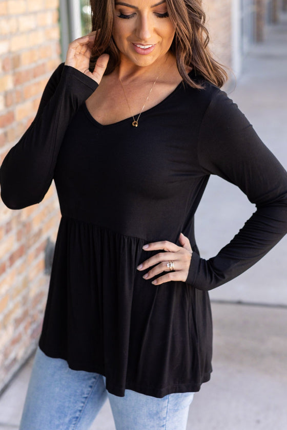 Long Sleeve Sarah Ruffle - Black | Women's Top