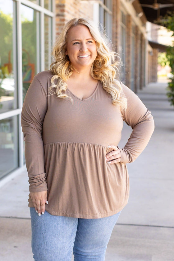 Long Sleeve Sarah Ruffle - Mocha | Women's Top