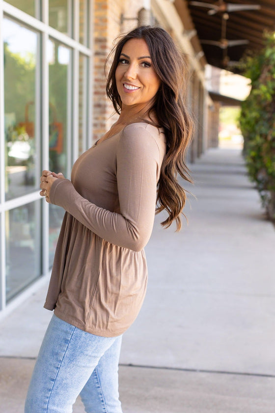 Long Sleeve Sarah Ruffle - Mocha | Women's Top