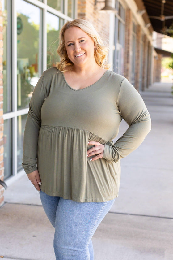 Long Sleeve Sarah Ruffle - Olive | Women's Top