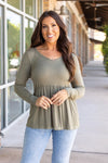 Long Sleeve Sarah Ruffle - Olive | Women's Top