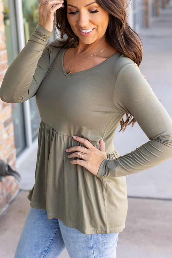 Long Sleeve Sarah Ruffle - Olive | Women's Top