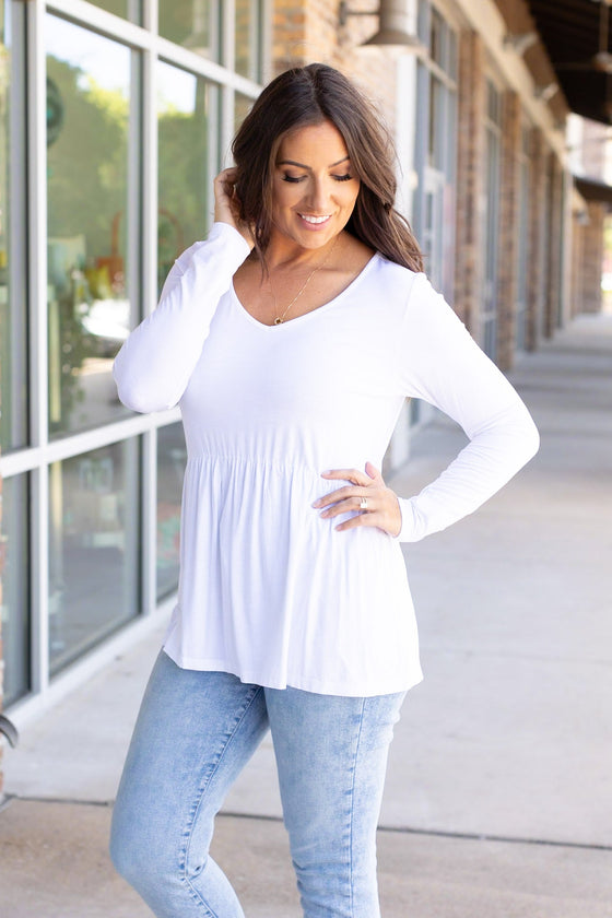 Long Sleeve Sarah Ruffle - White | Women's Top