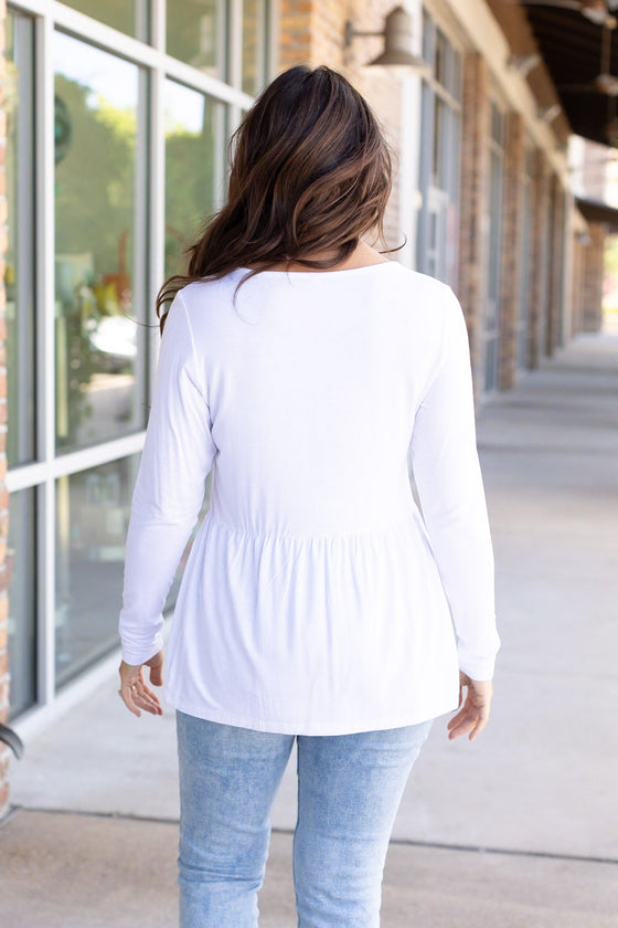 Long Sleeve Sarah Ruffle - White | Women's Top