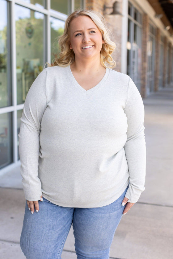 Leah Long Sleeve Top - Light Grey | Women's Casual Top