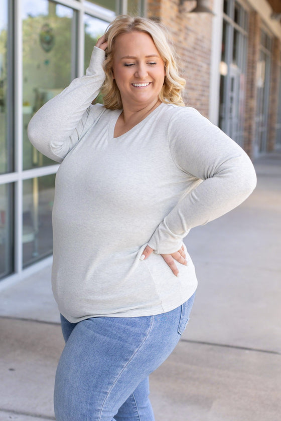 Leah Long Sleeve Top - Light Grey | Women's Casual Top