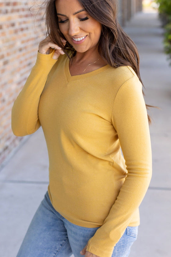 Leah Long Sleeve Top - Mustard | Women's Casual Top