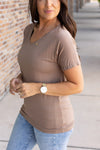 Chloe Cozy Tee - Mocha | Women's V-Neck Top