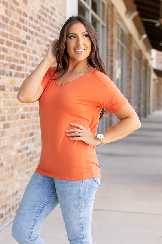 Chloe Cozy Tee - Pumpkin | Women's V-Neck Top