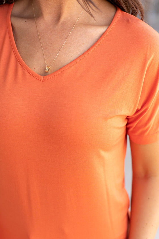 Chloe Cozy Tee - Pumpkin | Women's V-Neck Top