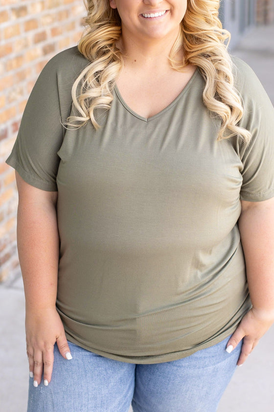 Chloe Cozy Tee - Olive | Women's V-Neck Top