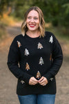 IN STOCK Holly Jolly Sweater - Gold + Silver Trees