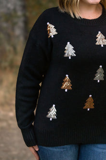  IN STOCK Holly Jolly Sweater - Gold + Silver Trees