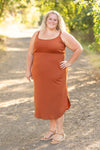 Reagan Ribbed Midi Dress - Rust | Women's Dress