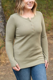  Harper Long Sleeve Henley - Olive | Women's Cozy Shirt