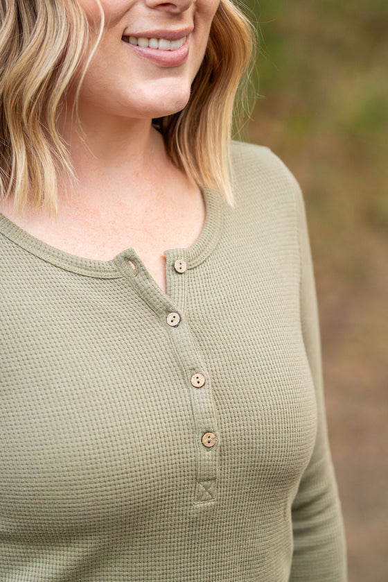 Harper Long Sleeve Henley - Olive | Women's Cozy Shirt