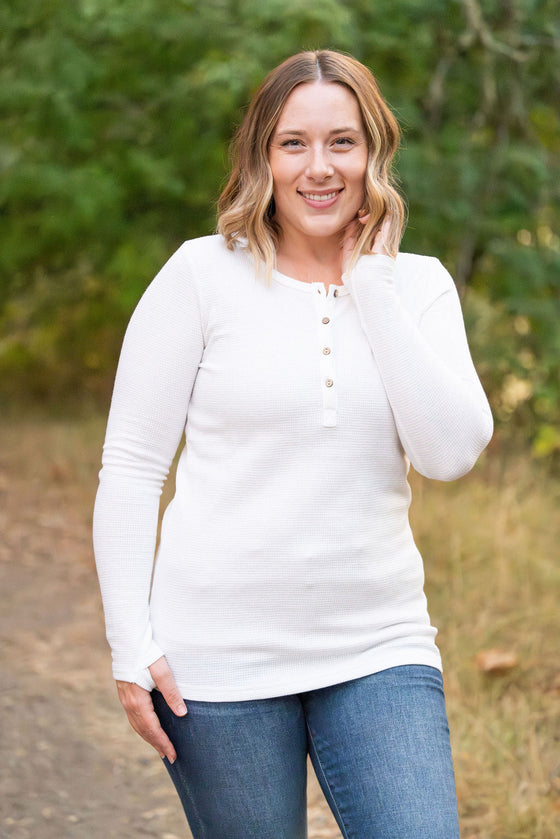 Harper Long Sleeve Henley - White | Women's Cozy Shirt