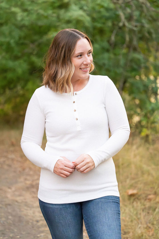 Harper Long Sleeve Henley - White | Women's Cozy Shirt