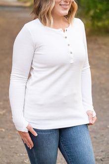  Harper Long Sleeve Henley - White | Women's Cozy Shirt