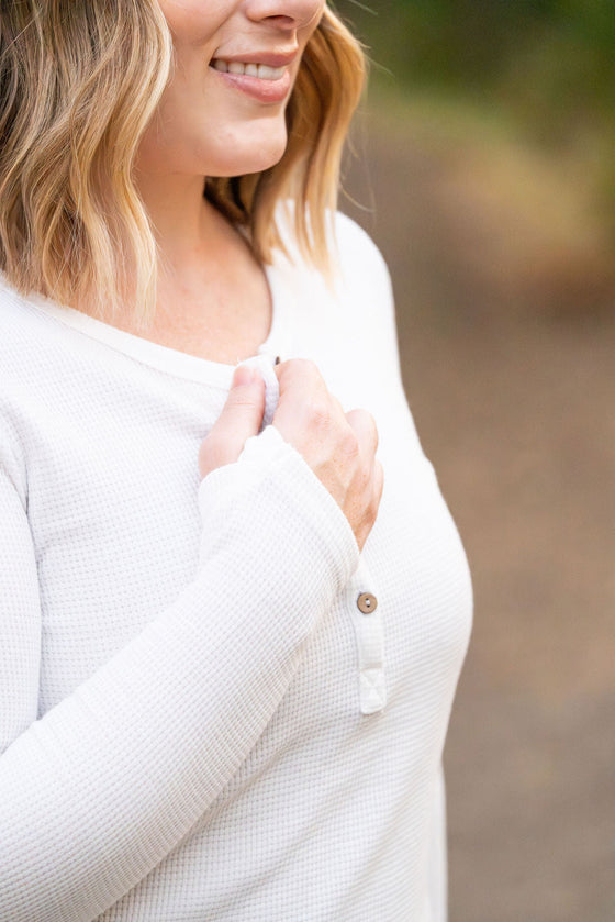 Harper Long Sleeve Henley - White | Women's Cozy Shirt