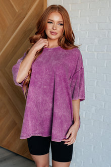  Don't Mind Me Mineral Wash Drop Shoulder Tee in Light Plum