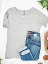 IN STOCK Chloe Cozy Tee - Grey | Women's V-Neck Top