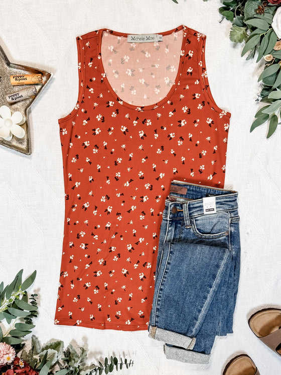 Luxe Crew Tank - Micro Rust Floral | Women's Tank Top