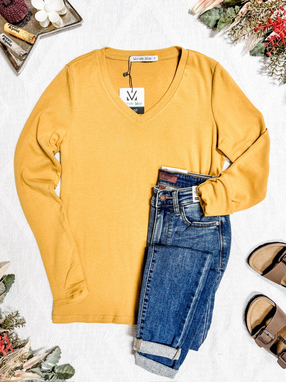 Leah Long Sleeve Top - Mustard | Women's Casual Top