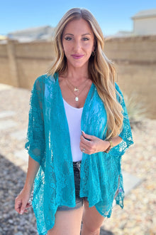  Good Days Ahead Lace Kimono In Teal