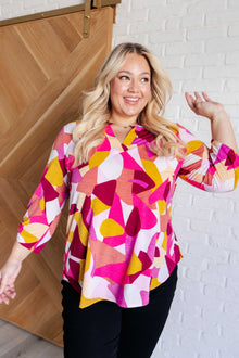  Lizzy Top in Magenta and Mustard Abstract