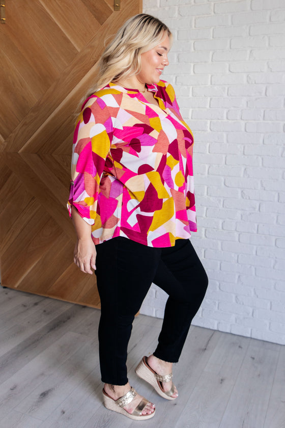 Lizzy Top in Magenta and Mustard Abstract