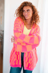 Noticed in Neon Checkered Cardigan in Pink and Orange