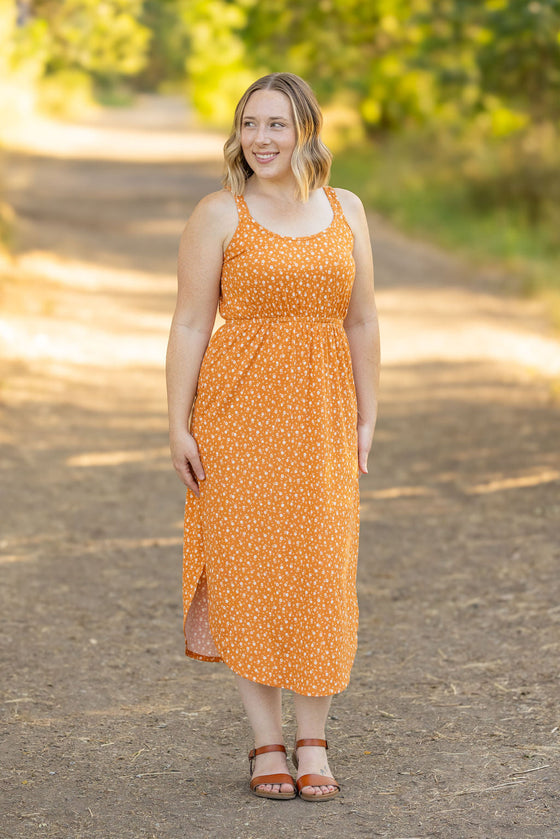 IN STOCK Reagan Ribbed Midi Dress - Pumpkin Floral | Women's Dress