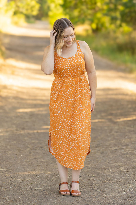 IN STOCK Reagan Ribbed Midi Dress - Pumpkin Floral | Women's Dress