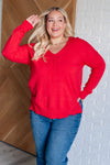 V-Neck Front Seam Sweater in Heather Red