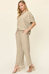 Double Take Full Size Texture Short Sleeve Top and Pants Set