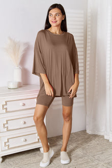  Basic Bae Full Size Soft Rayon Three-Quarter Sleeve Top and Shorts Set