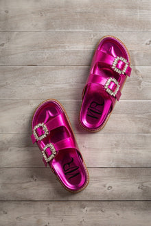  Stellar Rhinestone Buckle Slides in Fuschia