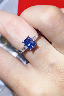  1 Carat Moissanite Platinum-Plated Rectangle Ring in Blue